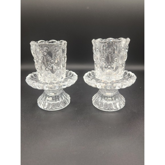 Partylite P9246 Quilted Crystal Glass Votive Candle Holder Pair w/Box - Picture 4 of 6